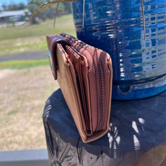 Spring Blossom Embossed SLG  Wallet, Cognac Brown - Picture 11 of 12